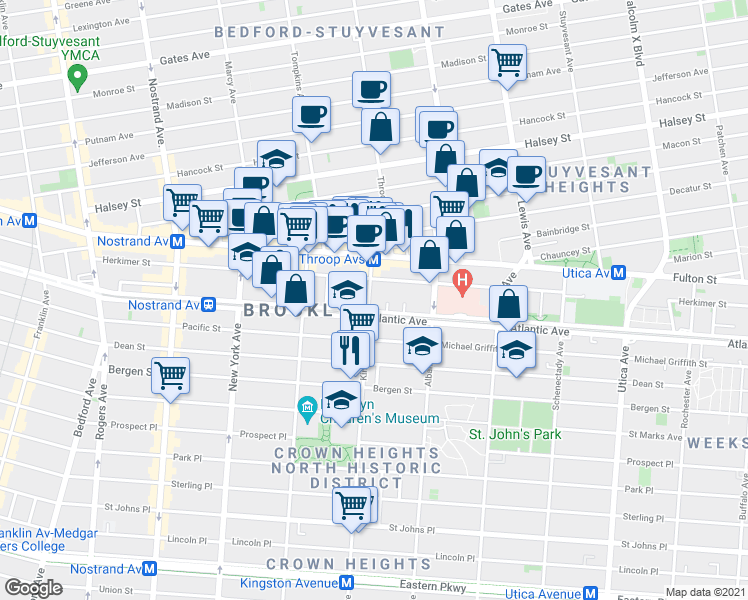 map of restaurants, bars, coffee shops, grocery stores, and more near in Brooklyn
