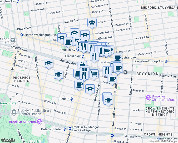 map of restaurants, bars, coffee shops, grocery stores, and more near 1153 Pacific Street in Brooklyn