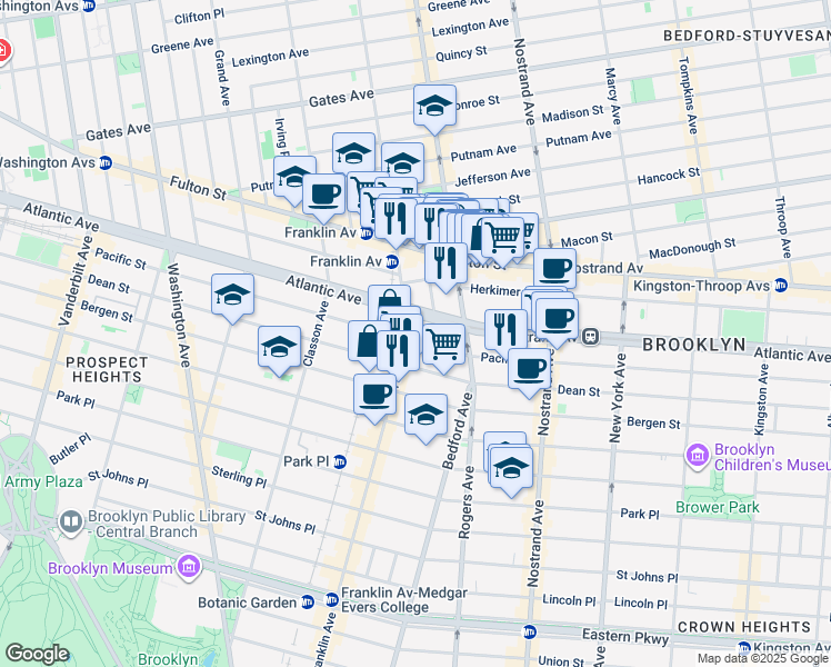 map of restaurants, bars, coffee shops, grocery stores, and more near 1153 Pacific Street in Brooklyn
