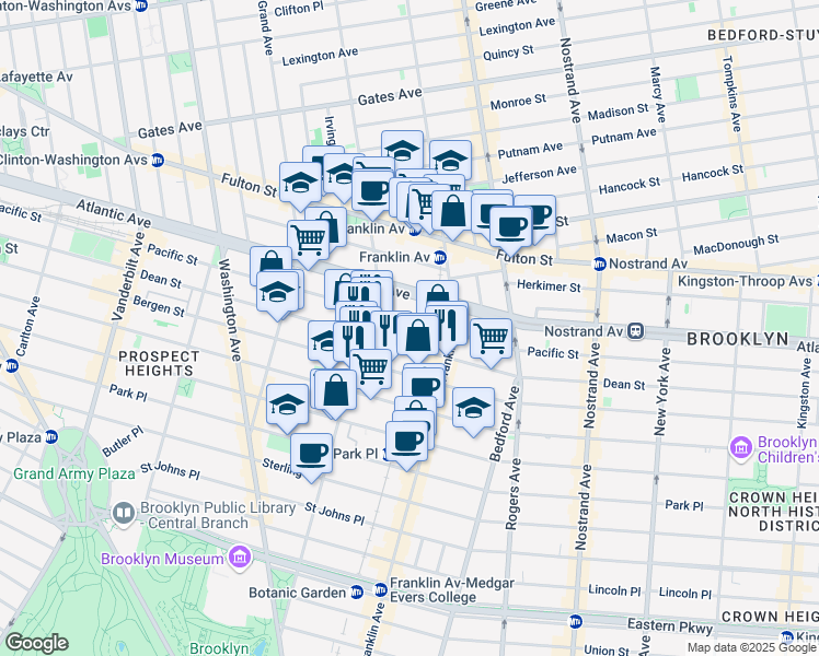 map of restaurants, bars, coffee shops, grocery stores, and more near 1062 Pacific Street in Brooklyn