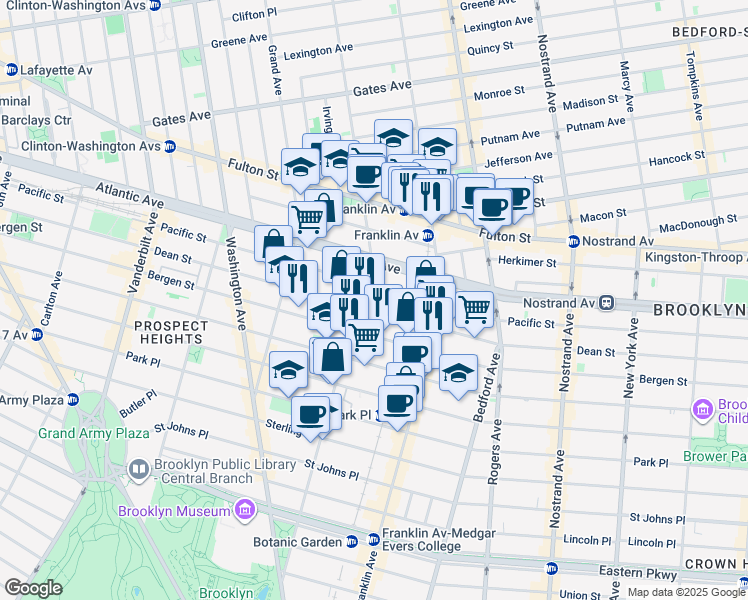 map of restaurants, bars, coffee shops, grocery stores, and more near 1062 Pacific Street in Brooklyn