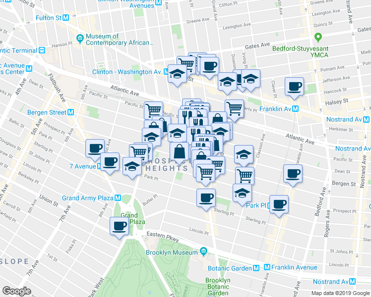 map of restaurants, bars, coffee shops, grocery stores, and more near 720 Bergen Street in Brooklyn