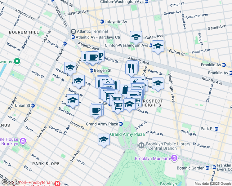 map of restaurants, bars, coffee shops, grocery stores, and more near 167 Prospect Place in Brooklyn
