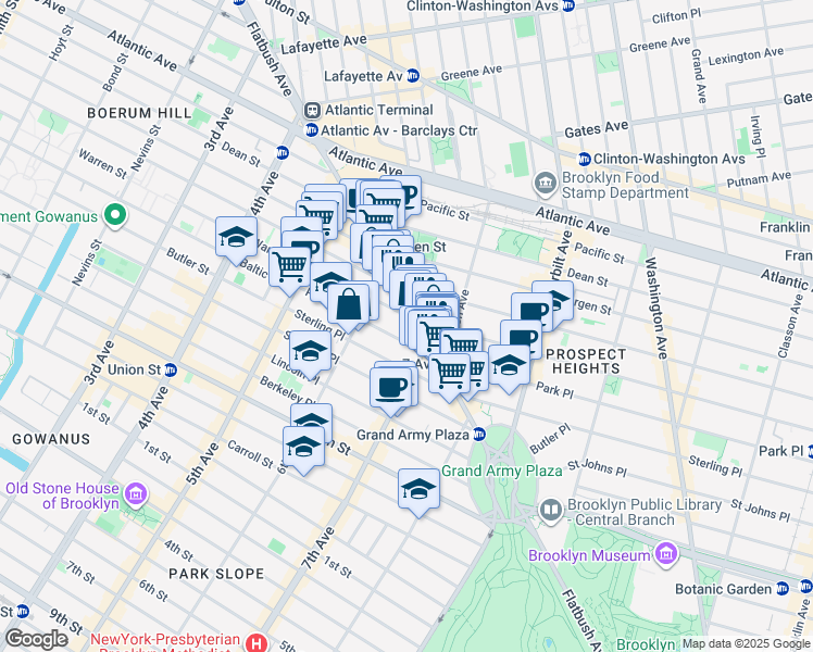 map of restaurants, bars, coffee shops, grocery stores, and more near 114 Prospect Place in Brooklyn