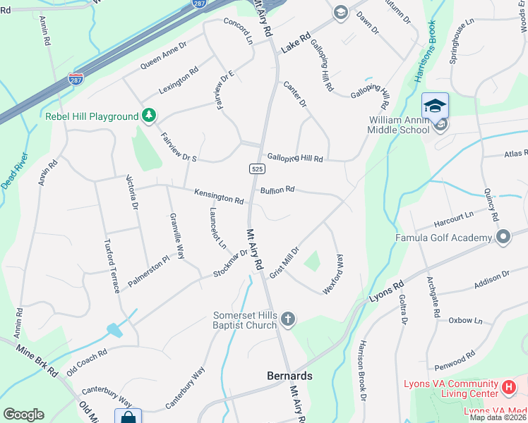 map of restaurants, bars, coffee shops, grocery stores, and more near 7 Oak Hill Road in Basking Ridge