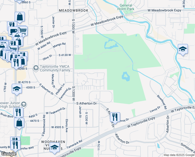 map of restaurants, bars, coffee shops, grocery stores, and more near 1176 Middlesex Road in Taylorsville