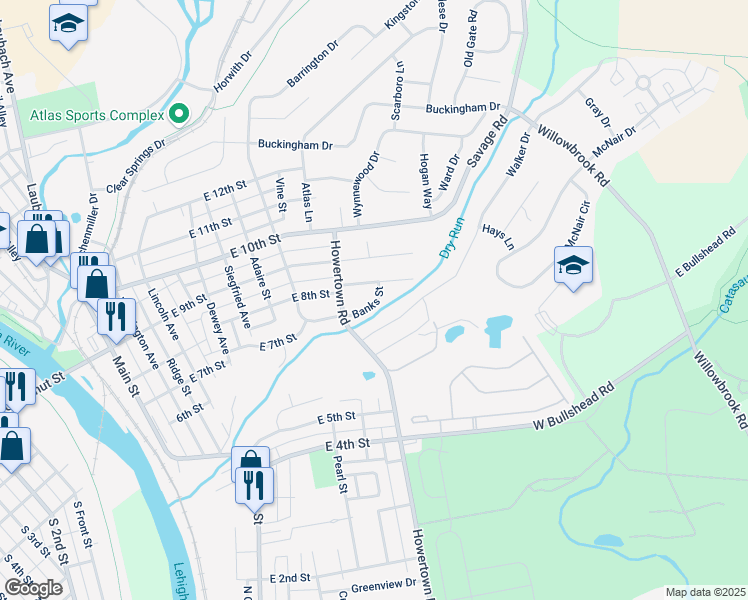 map of restaurants, bars, coffee shops, grocery stores, and more near 636 Banks Street in Northampton