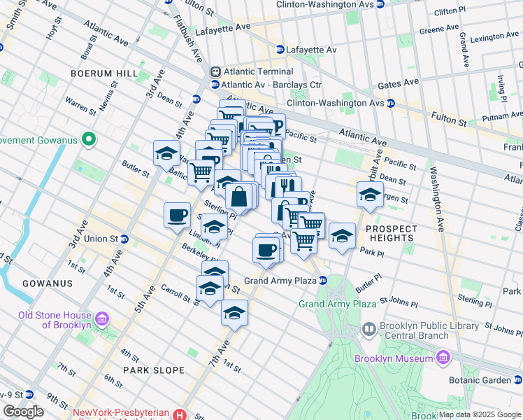 map of restaurants, bars, coffee shops, grocery stores, and more near 109 Park Place in Brooklyn