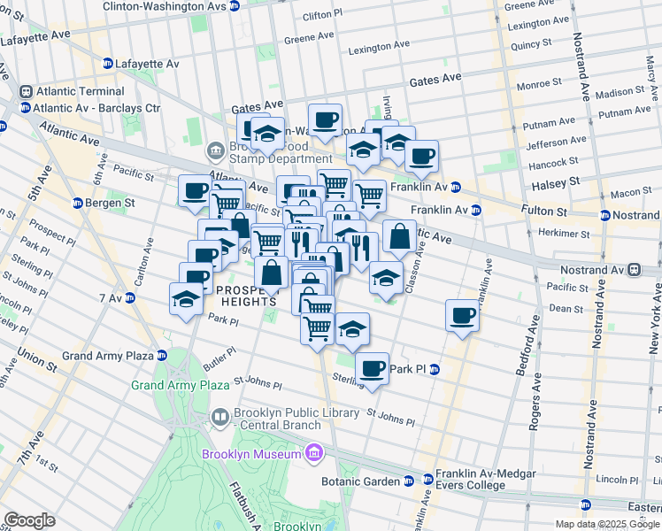 map of restaurants, bars, coffee shops, grocery stores, and more near 751 Bergen Street in Brooklyn