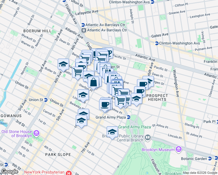 map of restaurants, bars, coffee shops, grocery stores, and more near 114 Prospect Place in Brooklyn