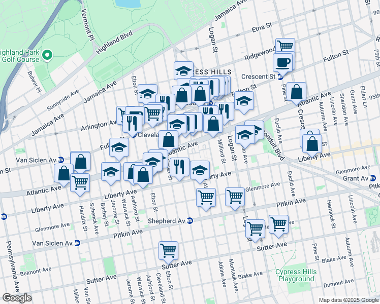 map of restaurants, bars, coffee shops, grocery stores, and more near 15 Berriman Street in Brooklyn