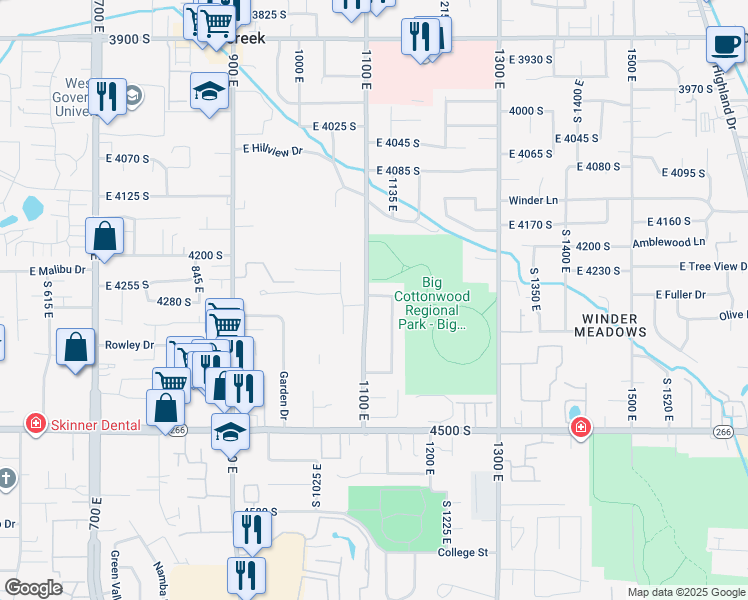 map of restaurants, bars, coffee shops, grocery stores, and more near 1114 East 4270 South in Millcreek