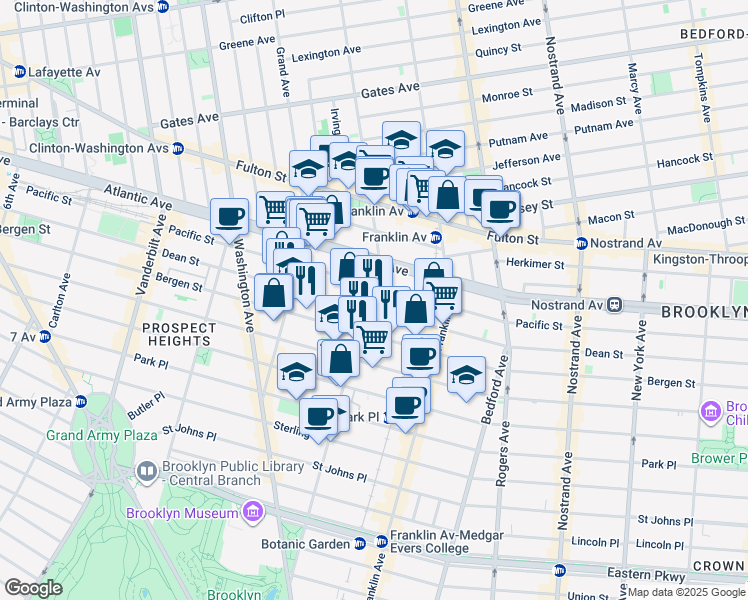 map of restaurants, bars, coffee shops, grocery stores, and more near 630 Classon Avenue in Brooklyn