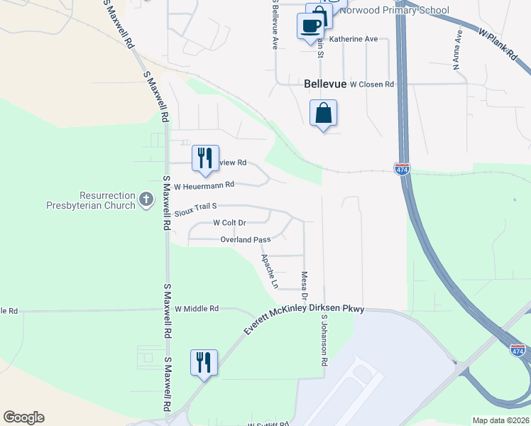 map of restaurants, bars, coffee shops, grocery stores, and more near 5705 W Colt Dr in Peoria