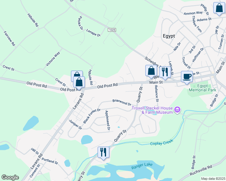 map of restaurants, bars, coffee shops, grocery stores, and more near 2138 Old Post Rd in Coplay