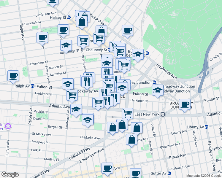 map of restaurants, bars, coffee shops, grocery stores, and more near in Brooklyn