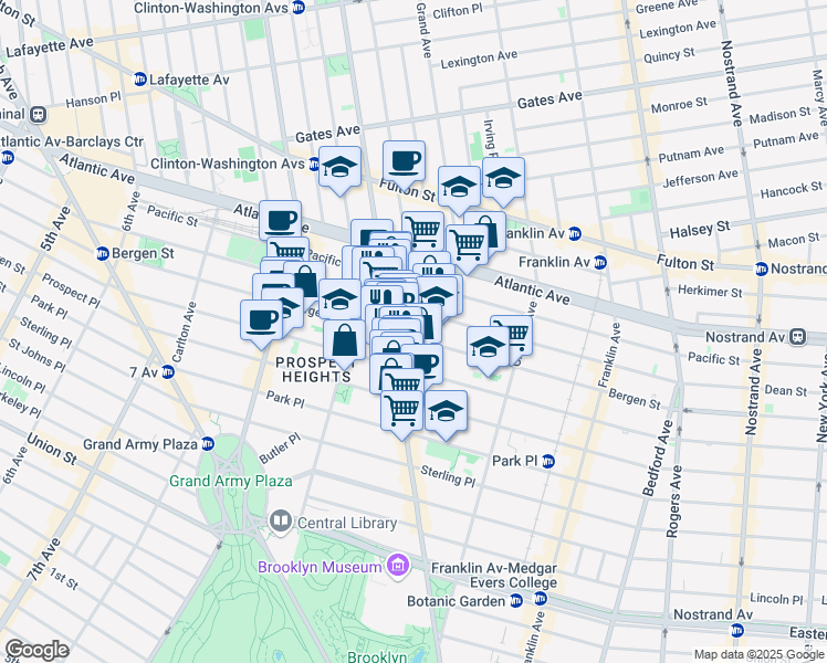 map of restaurants, bars, coffee shops, grocery stores, and more near 765 Bergen Street in Brooklyn