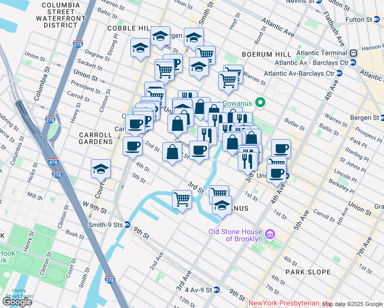 map of restaurants, bars, coffee shops, grocery stores, and more near 344 Carroll Street in Brooklyn
