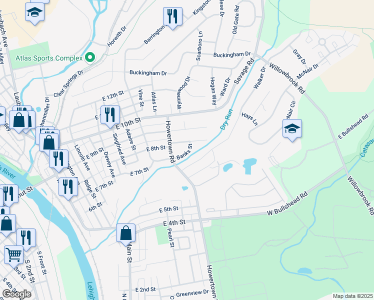 map of restaurants, bars, coffee shops, grocery stores, and more near 636 Banks Street in Northampton