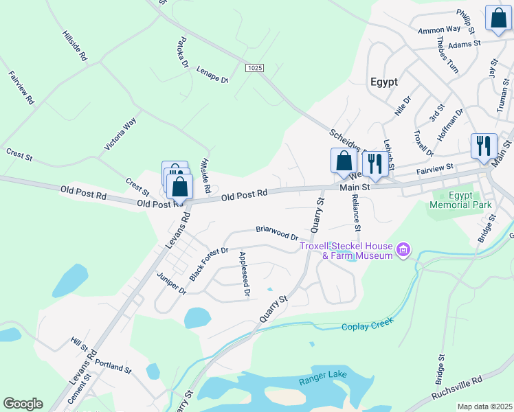 map of restaurants, bars, coffee shops, grocery stores, and more near 2138 Old Post Rd in Coplay