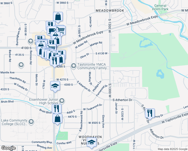 map of restaurants, bars, coffee shops, grocery stores, and more near 4250 1380 West in Taylorsville
