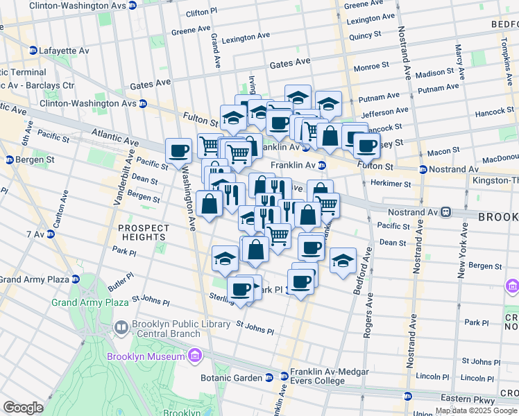 map of restaurants, bars, coffee shops, grocery stores, and more near 630 Classon Avenue in Brooklyn
