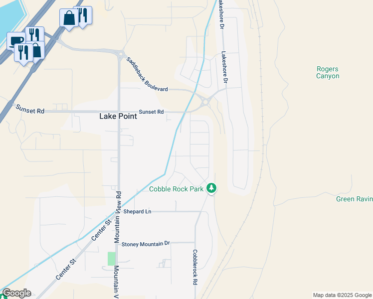 map of restaurants, bars, coffee shops, grocery stores, and more near 8231 North Cobblerock Road in Lake Point