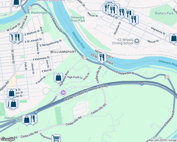 map of restaurants, bars, coffee shops, grocery stores, and more near 201 Vista Drive in Easton