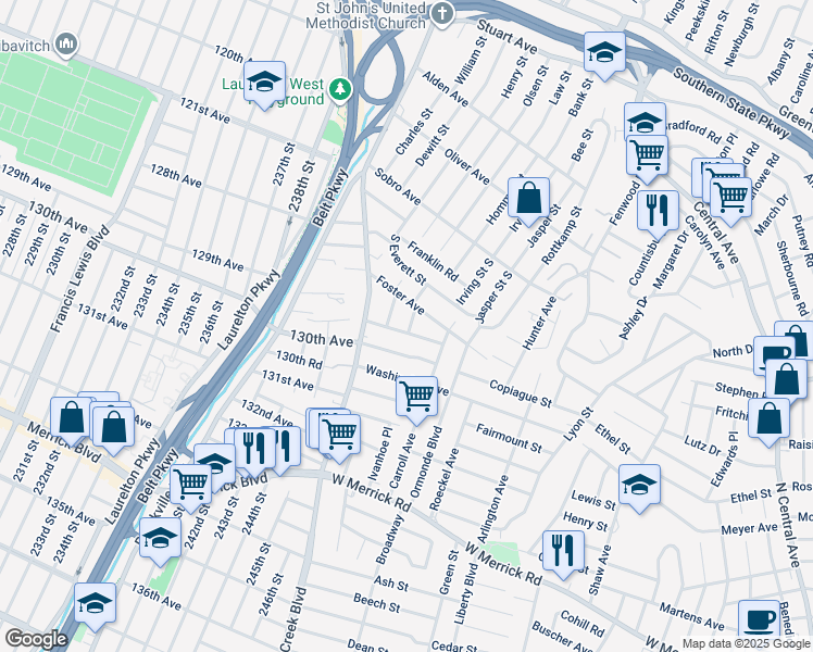 map of restaurants, bars, coffee shops, grocery stores, and more near 57 Cumberland Place in Valley Stream