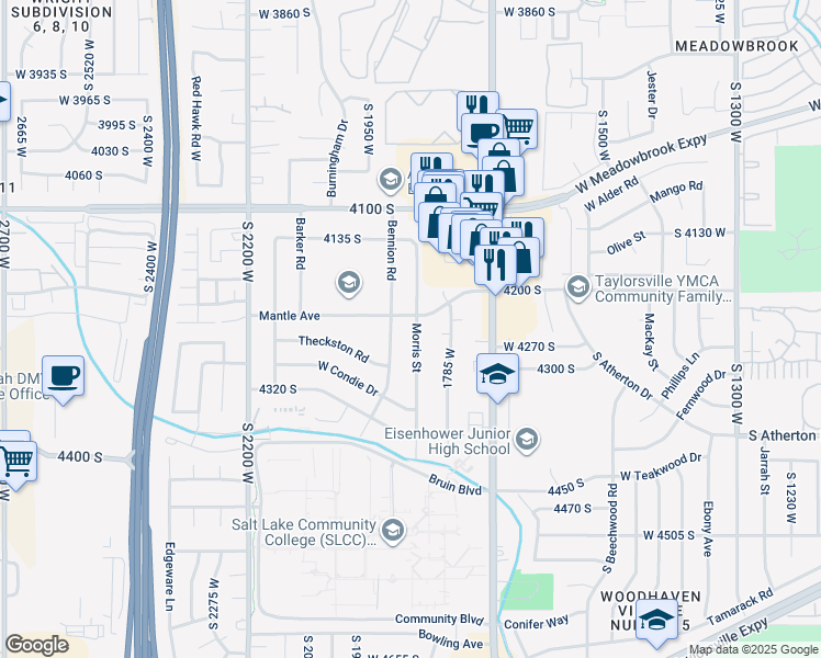 map of restaurants, bars, coffee shops, grocery stores, and more near 4258 1855 West in Salt Lake City