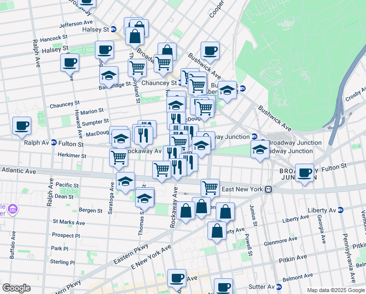 map of restaurants, bars, coffee shops, grocery stores, and more near in Brooklyn