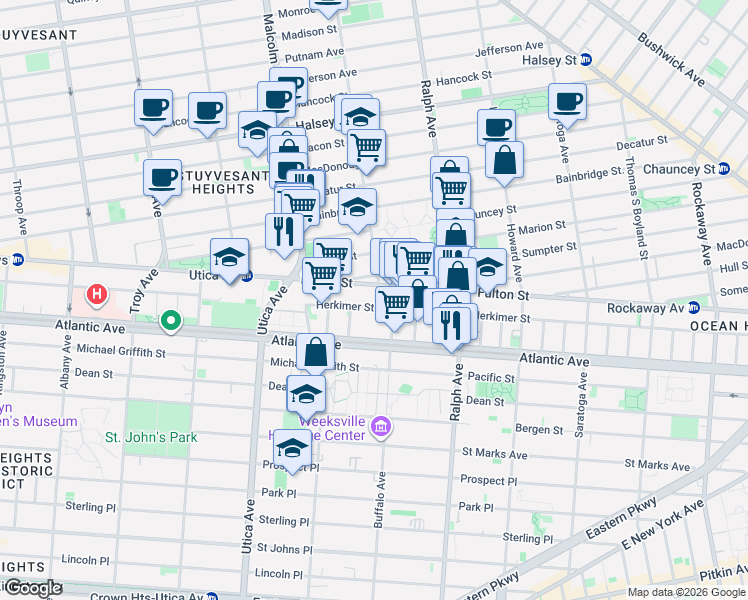 map of restaurants, bars, coffee shops, grocery stores, and more near in Brooklyn