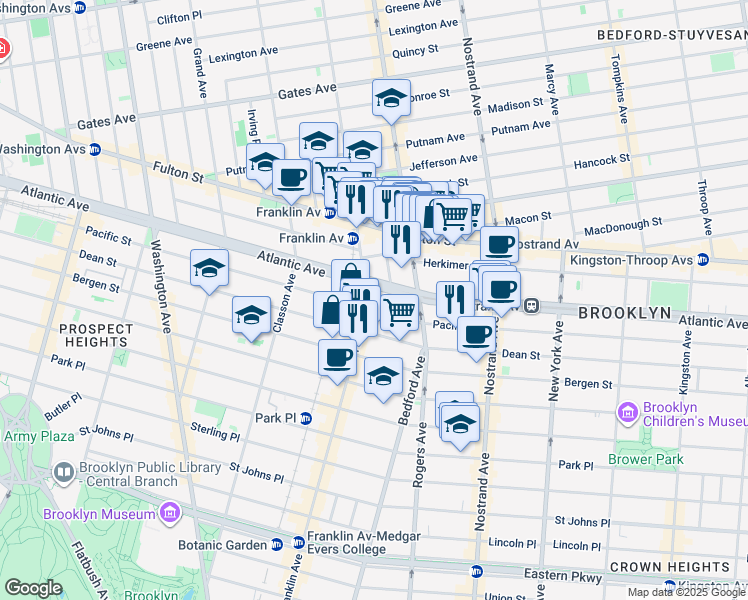 map of restaurants, bars, coffee shops, grocery stores, and more near 1153 Pacific Street in Brooklyn