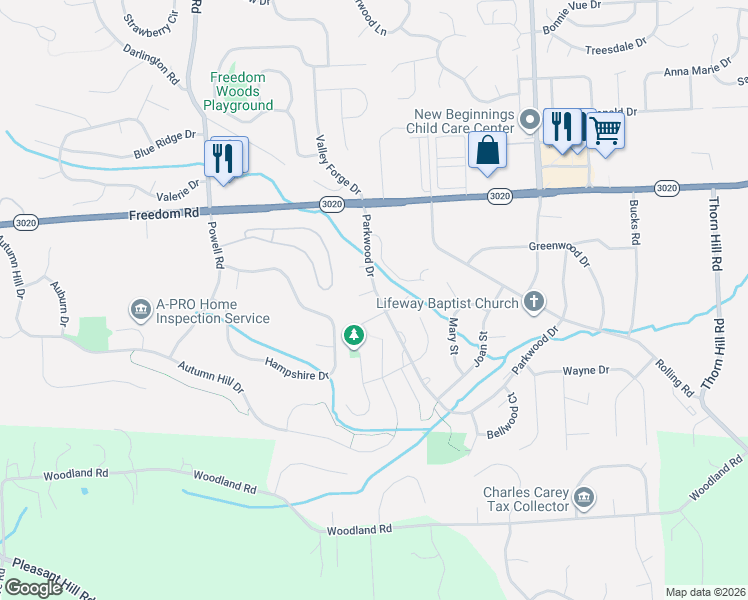 map of restaurants, bars, coffee shops, grocery stores, and more near 107 Carriage Drive in Cranberry Township
