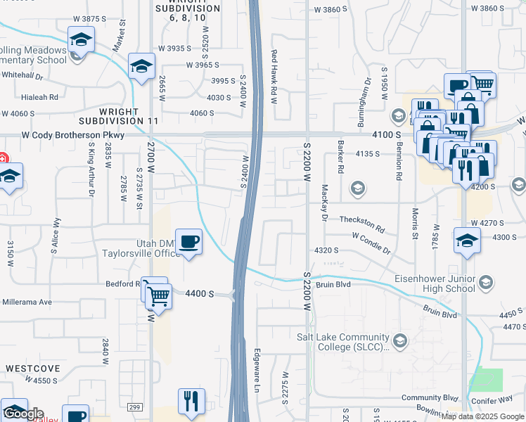 map of restaurants, bars, coffee shops, grocery stores, and more near 2347 West 4240 South in Salt Lake City