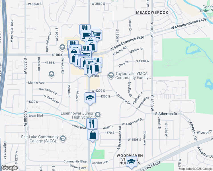 map of restaurants, bars, coffee shops, grocery stores, and more near 4247 Atherton Drive in Taylorsville