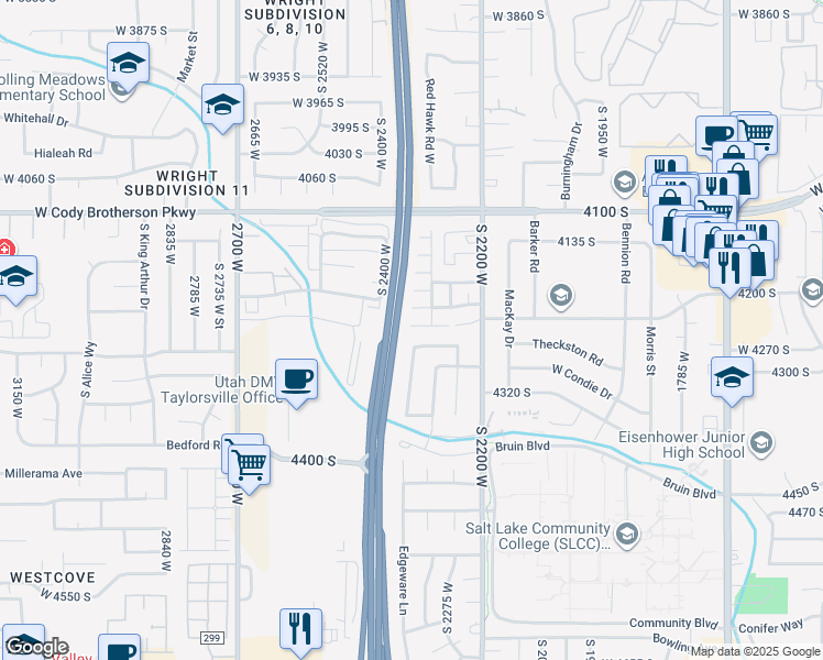 map of restaurants, bars, coffee shops, grocery stores, and more near 2347 West 4240 South in Salt Lake City