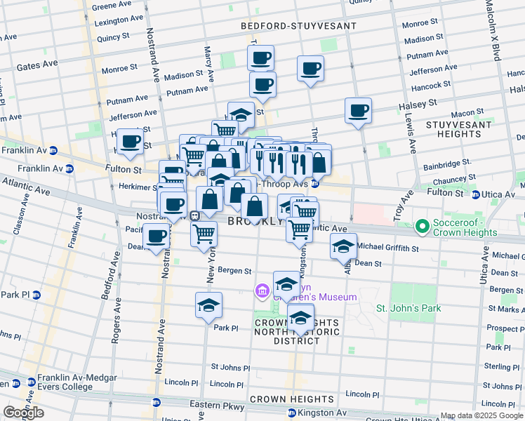 map of restaurants, bars, coffee shops, grocery stores, and more near 41 Brooklyn Avenue in Brooklyn