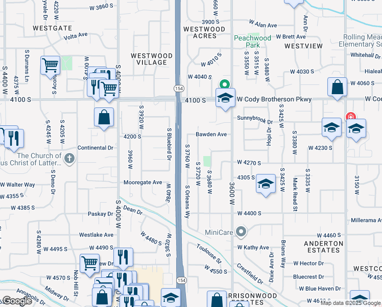 map of restaurants, bars, coffee shops, grocery stores, and more near 4245 South 3760 West in West Valley City