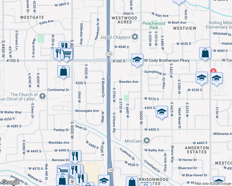 map of restaurants, bars, coffee shops, grocery stores, and more near 4245 South 3760 West in West Valley City
