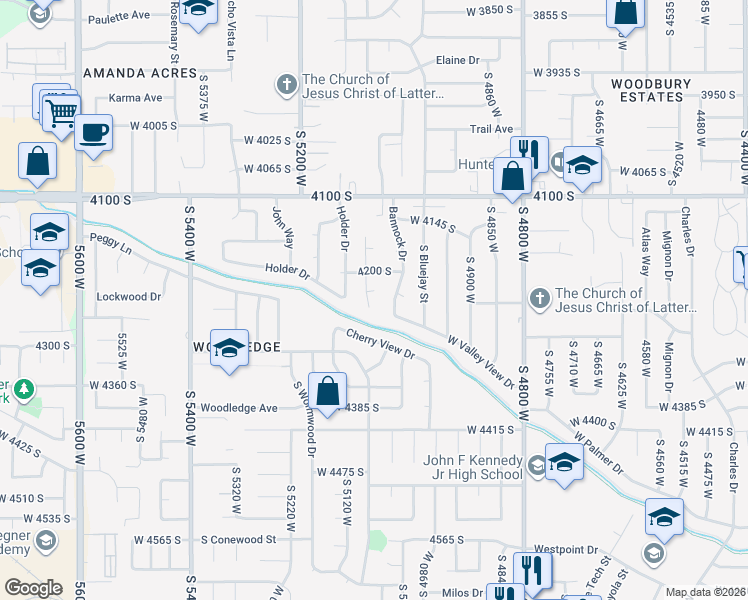 map of restaurants, bars, coffee shops, grocery stores, and more near 4248 Rushton Acres Lane in Salt Lake City