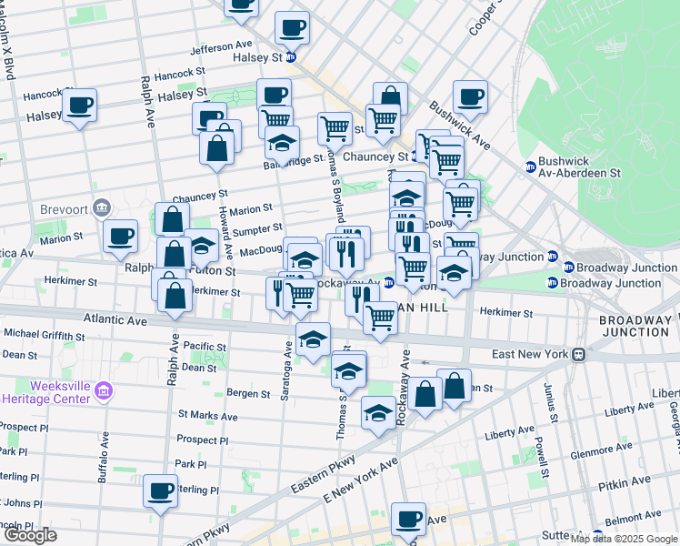 map of restaurants, bars, coffee shops, grocery stores, and more near in Brooklyn