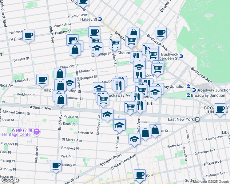map of restaurants, bars, coffee shops, grocery stores, and more near in Brooklyn