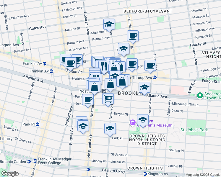 map of restaurants, bars, coffee shops, grocery stores, and more near 1313 Atlantic Avenue in Brooklyn