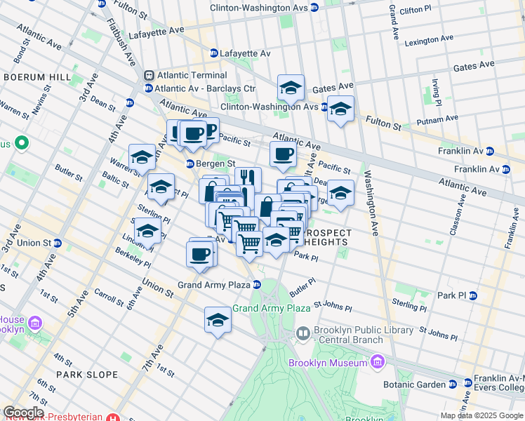 map of restaurants, bars, coffee shops, grocery stores, and more near 167 Prospect Place in Brooklyn