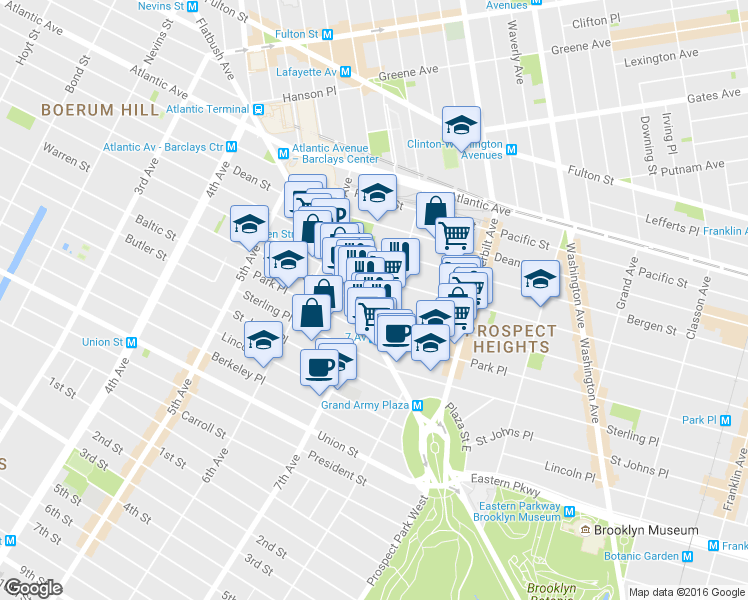 map of restaurants, bars, coffee shops, grocery stores, and more near 631 Carlton Avenue in Brooklyn