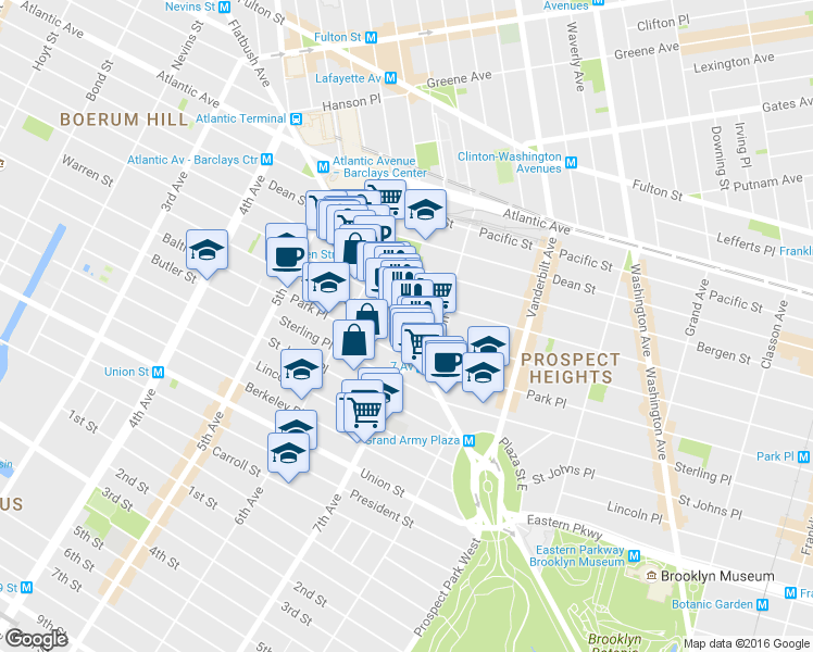 map of restaurants, bars, coffee shops, grocery stores, and more near 114 Prospect Place in Brooklyn