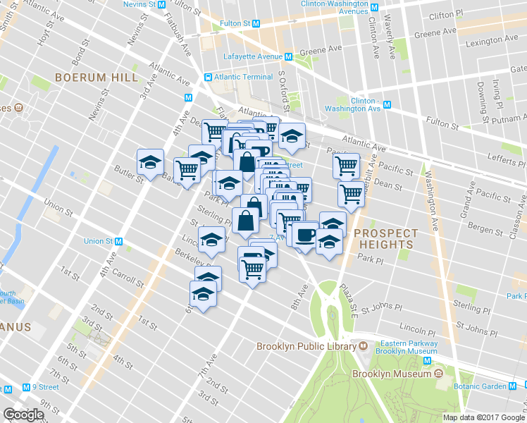 map of restaurants, bars, coffee shops, grocery stores, and more near 114 Prospect Place in Brooklyn
