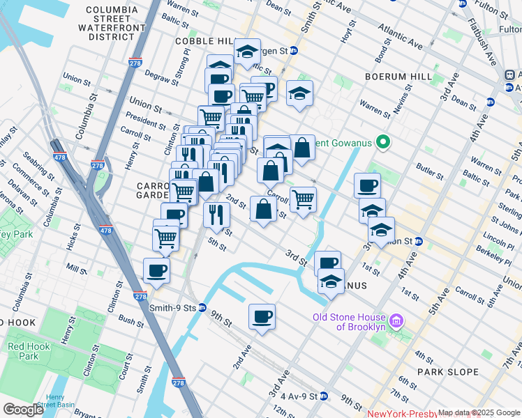 map of restaurants, bars, coffee shops, grocery stores, and more near 62 2nd Street in Brooklyn