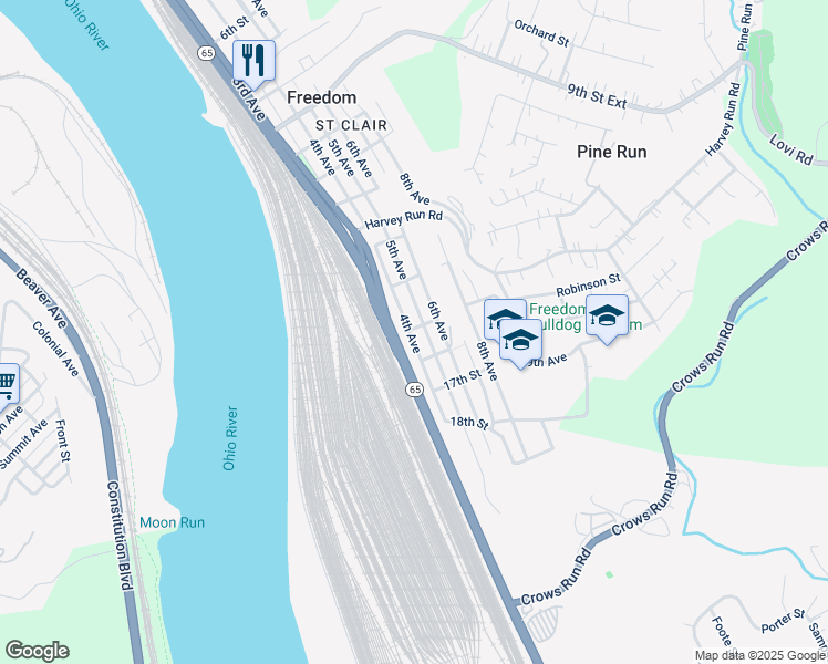 map of restaurants, bars, coffee shops, grocery stores, and more near 1501 4th Avenue in Freedom